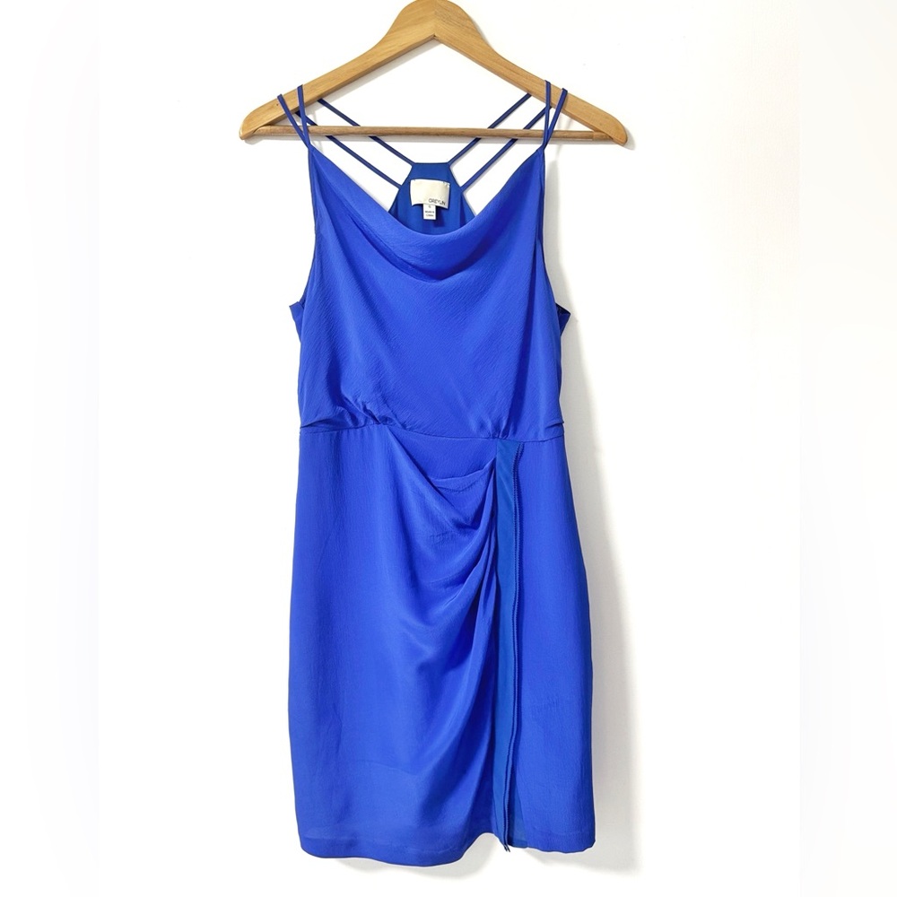 100% Silk Elegant Blue Mini Strappy Dress Greylin sz SMALL
